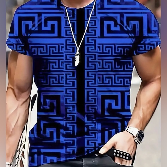 Source Unknown Other - Aztec Ziggy-Zag Design Size 5XL Royal Blue/Black Tee Shirt NEW Extra Big Man Top
